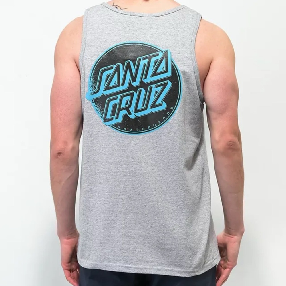 SANTA CRUZ SKATE Grey Contra Distressed Tank Size Small